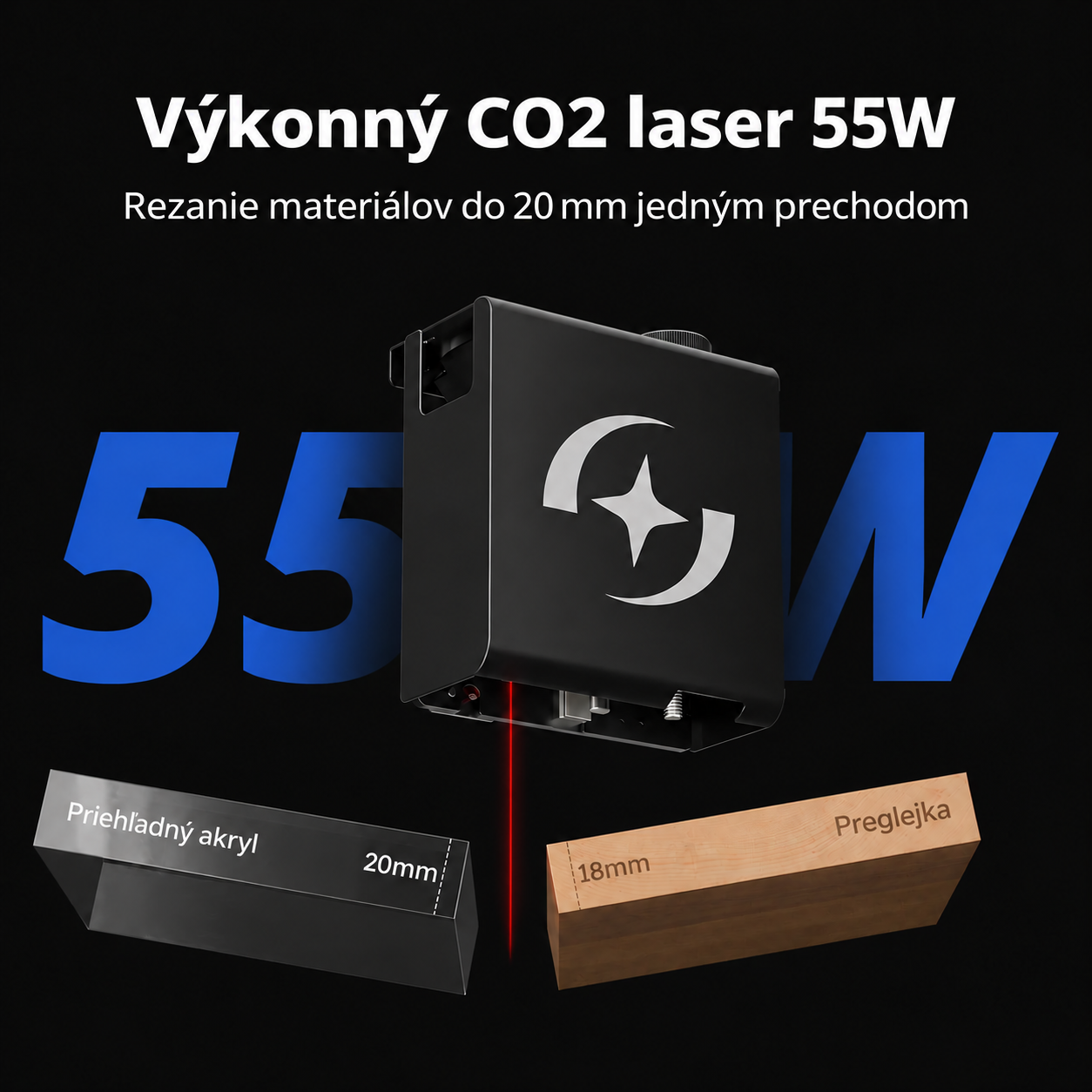 Laser CO2 s optickým výkonom 55 W